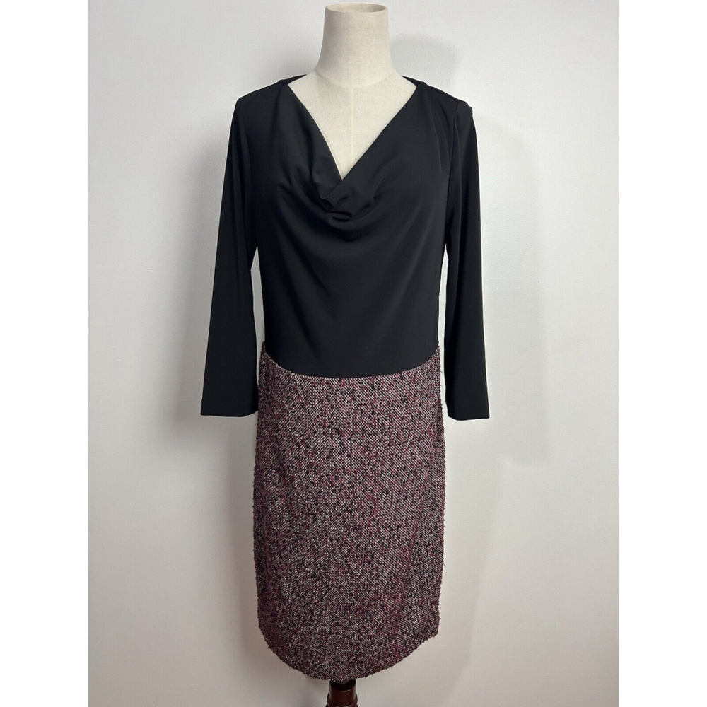 Talbots Sz.8 Tweed Knit Cowl Neck Knee Length Dress Classic Preppy Dark Academia
